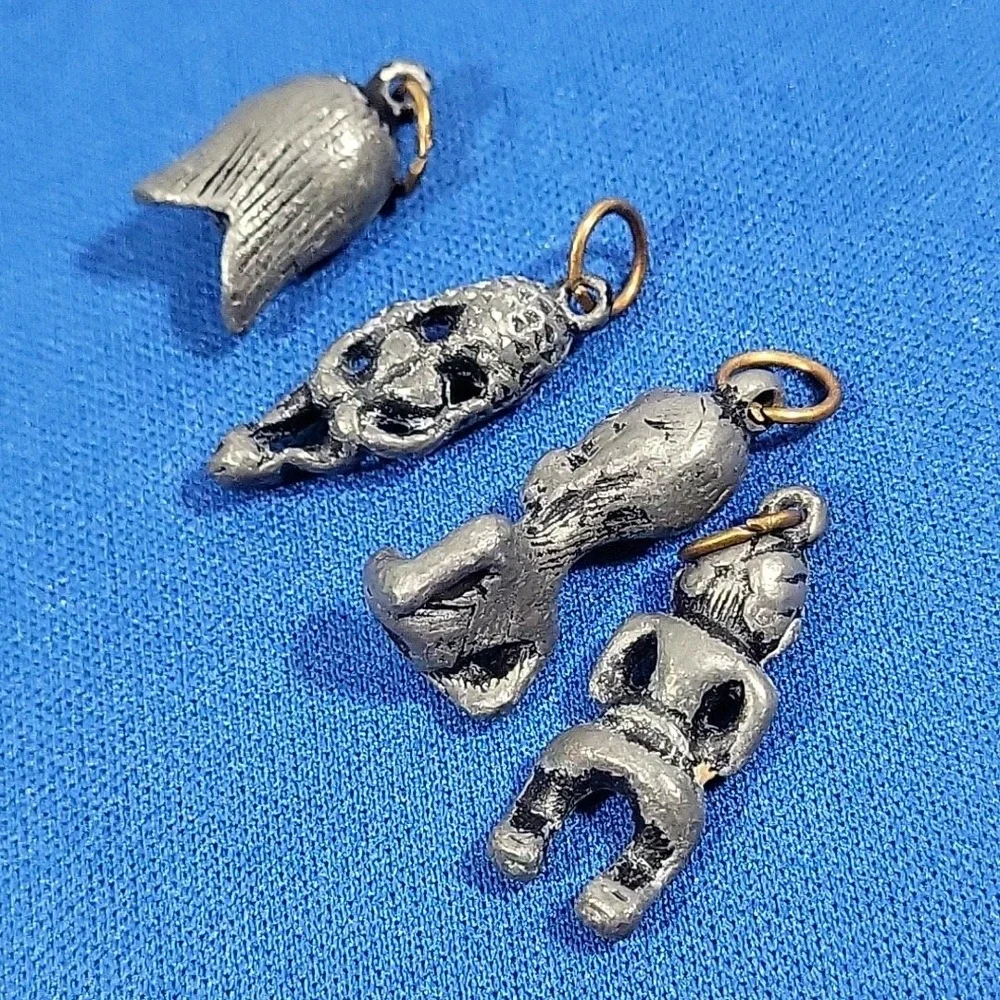 Primitive Pewter Charms Tribal Figural Jewelry Making Lot Of 4 Pieces